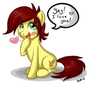 Rating: Safe Score: 0 Tags: blush canni_soda_(galacon) dialogue e621 english_text equid equine female feral freckles green_eyes hair hasbro heart_symbol horse mammal my_little_pony open_mouth pony red_hair serenamidori shadow signature solo text User: bunchy7s
