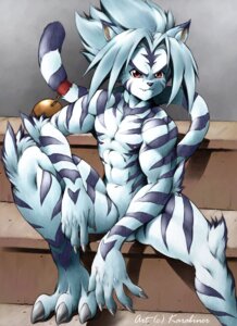 Rating: Questionable Score: 0 Tags: anthro bell biped black_nose claws covering covering_self e621 felid fur hair hi_res karabiner kogenta_(onmyou_taisenki) looking_at_viewer male mammal nipples onmyou_taisenki pantherine red_eyes sitting solo spread_legs spreading stripes tail tiger white_body white_fur white_hair User: bunchy7s