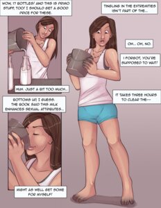 Rating: Safe Score: 0 Tags: angrboda bottomwear brown_hair clothed clothing comic e621 english_text female foot_transformation hair human impending_transformation mammal milk not_furry shorts simple_background solo text transformation transformation_through_milk User: bunchy7s