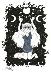Rating: Questionable Score: 0 Tags: abstract_art anthro biped breasts canid canine e621 female grostenmeiers hi_res mammal moon simple_background solo star sun tail white_background User: bunchy7s