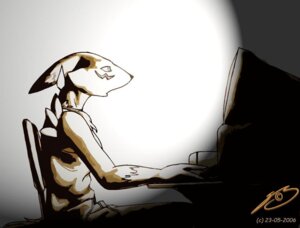 Rating: Safe Score: 0 Tags: 2006 anthro bandai_namco bodily_fluids bottomwear canid canine celebrity_paradox chair clothed clothing computer desk digimon digimon_(species) e621 electronics female fur furniture mammal monitor office_chair pants renamon shirt shocked solo steven_stagg sweat sweatdrop table topwear white_body white_fur yellow_body yellow_fur User: bunchy7s
