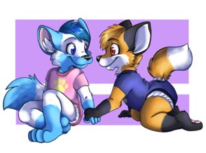 Rating: Safe Score: 0 Tags: ageplay anthro blue_eyes blue_hair canid canine clean_diaper clothed clothing diaper diaper_under_clothing diaper_under_onesie duo e621 fox hair hand_holding infantilism male mammal onesie pawprint_onesie pawprint_print print_clothing print_onesie pupspace red_eyes roleplay simple_background smile tail wearing_diaper white_diaper young young_anthro young_male User: bunchy7s