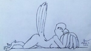 Rating: Questionable Score: 0 Tags: 2014 anthro avian beak bird breasts e621 feathered_wings feathers female hi_res jayheartwing line_art monochrome non-mammal_breasts side_boob simple_background solo wings User: bunchy7s