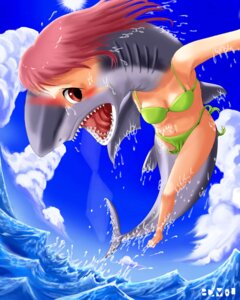 Rating: Questionable Score: 0 Tags: 2006 4:5 aquatic bikini breasts clothed clothing detailed_background dorsal_fin e621 edmol female fin fish gills great_white_shark hair human mackerel_shark mammal non-mammal_breasts open_mouth outside sea seascape shark skimpy sky solo species_transformation swimwear teeth transformation two-piece_swimsuit water wave white_shark User: bunchy7s