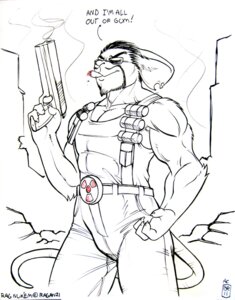 Rating: Safe Score: 0 Tags: 2011 anthro beard belt belt_buckle biped black_hair buckle cigar dialogue duke_nukem duke_nukem_(series) e621 english_text exclamation_point eyewear facial_hair gun hair handgun hazard_symbol holding_gun holding_handgun holding_object holding_ranged_weapon holding_weapon male mammal max_blackrabbit monochrome mouse murid murine pen_(artwork) pistol portrait radiation_symbol radiation_symbol_belt_buckle ranged_weapon rodent signature smoke smoking solo standing sunglasses symbol tail text three-quarter_portrait traditional_media_(artwork) weapon User: bunchy7s