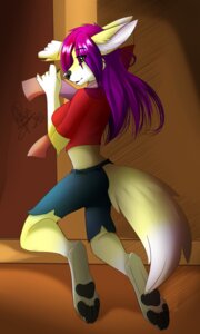 Rating: Safe Score: 0 Tags: 2013 3:5 anthro black_nose bottomwear breasts canid canine clothed clothing digital_media_(artwork) e621 feet female fennec_fox fox fur furgonomic_bottomwear furgonomics green_eyes hair hindpaw mammal pawpads paws pink_hair purple_hair shirt shorts soles solo tail tail_button_bottoms tail_clothing toes topwear true_fox wolflady yellow_body yellow_fur User: bunchy7s