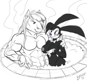 Rating: Questionable Score: 0 Tags: abs accessory anthro belle_(lapinbeau) biceps big_breasts breasts duo e621 equid equine eye_contact female horse hot_tub lagomorph leporid looking_at_another male mammal monochrome muscular naughtyjester necktie nipples nude pecs rabbit romantic romantic_couple sketch skinny_dipping toony water User: bunchy7s