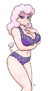 Rating: Questionable Score: 0 Tags: anthro big_breasts bra breasts canid canine canis cleavage clothed clothing datroll domestic_dog e621 female hair hi_res mammal panties pink_hair poodle purple_eyes simple_background solo tail underwear white_background User: bunchy7s