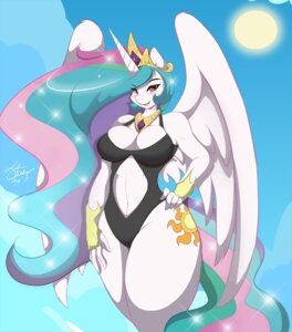 Rating: Questionable Score: 0 Tags: 2013 anthro anthrofied big_breasts biped blue_hair blush bracelet breasts cleavage clothed clothing crown curvy_figure cutie_mark e621 equid equine feathered_wings feathers female friendship_is_magic fur gold_(metal) green_hair hair hasbro headgear horn jewelry long_hair mammal mastergodai mature_anthro mature_female multicolored_hair my_little_pony mythological_creature mythological_equine mythology navel necklace one-piece_swimsuit outside pink_hair princess_celestia_(mlp) purple_hair sky solo sparkles standing sun swimwear thick_thighs voluptuous white_body white_feathers white_fur wide_hipped_female wide_hips winged_unicorn wings User: bunchy7s