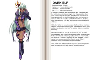Rating: Questionable Score: 0 Tags: 3:2 breasts clothed clothing dark_elf e621 elf english_text female hair hard_translated heart_symbol humanoid kenkou_cross long_hair monster_girl_(genre) monster_girl_encyclopedia monster_girl_profile not_furry solo text third-party_edit translated translation_edit whip white_hair User: bunchy7s