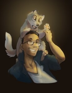 Rating: Safe Score: 0 Tags: 2011 5_fingers brown_eyes canid canine carrying_another clothed clothing deiser duo e621 eyewear feral fingers fur glasses human humanoid_hands male mammal nude on_shoulders paws skulldog_(artist) smile tail tan_body tan_skin whiskers white_body white_fur yellow_eyes User: bunchy7s
