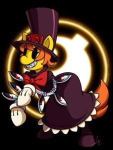 Rating: Safe Score: 0 Tags: 2012 alternate_species black_background black_eyes bow_ribbon clothed clothing crossover dress e621 equid equine female feral footwear fur gloves hair handwear hasbro hat headgear headwear horse logo mammal mechanical_arm multi_eye my_little_pony nyausi orange_hair peacock_(skullgirls) ponification pony ribbons sharp_teeth signature simple_background skullgirls solo tail teeth text top_hat white_clothing white_gloves white_handwear yellow_body yellow_fur User: bunchy7s