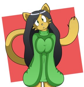 Rating: Safe Score: 0 Tags: anthro big_breasts black_hair bottomless breast_squish breasts clothed clothing curious domestic_cat e621 ears_up emiridian felid feline felis female fur green_clothing green_eyes green_sweater green_topwear hair head_tilt heart_symbol hi_res long_sleeves long_tail looking_at_viewer mammal mimi_hamilton solo squish sweater tail topwear yellow_body yellow_fur User: bunchy7s