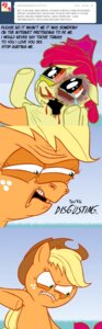 Rating: Questionable Score: 0 Tags: abuse accessory apple_bloom_(mlp) applejack_(mlp) ask_blog ask_jappleack blonde_hair blood bodily_fluids bow_(feature) bow_accessory bow_ribbon bruised bruised_eye clothing cowboy_hat cutie_mark dialogue duo e621 earth_pony english_text equid equine eyelashes eyes_closed featureless_hands female feral freckles friendship_is_magic hair hair_accessory hair_bow hair_ribbon hasbro hat headgear headwear hi_res horse hotdiggedydemon mammal my_little_pony open_mouth pony ponytail profanity punch red_hair ribbons sibling_(lore) sister_(lore) sisters_(lore) tears text toony tumblr user_message username young young_feral User: bunchy7s
