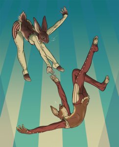 Rating: Safe Score: 0 Tags: acrobatics action_pose aerial_acrobatics anthro barefoot circus duo e621 falling feet female jumping lagomorph leporid male mammal midair plantigrade pose rabbit radio-newt sibling_(lore) sleeves User: bunchy7s