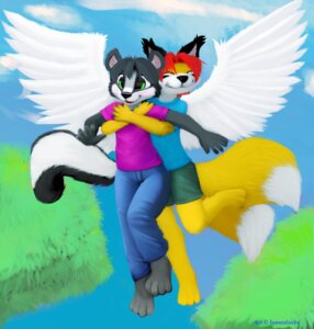 Rating: Safe Score: 0 Tags: 2013 anthro black_body black_fur blush canid canine clothing detailed_background digital_media_(artwork) duo e621 feathered_wings feathers forest fox fur green_eyes hair hi_res jamesfoxbr jimmy_(jonhs-kitsune) male mammal mephitid open_mouth outside plant red_hair shaded shin_(jamesfoxbr) skunk sky teeth tree wings young young_anthro User: bunchy7s