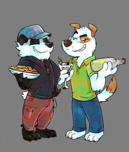 Rating: Safe Score: 0 Tags: 3_toes 4_fingers alpha_channel anthro barefoot baseball_cap bear beverage black_body black_fur black_nose bottle bottomwear brown_nose canid canine canis cargo_pants claws clothed clothing collared_shirt container cookie cup domestic_dog duo e621 eyes_closed eyewear feet fingers food fully_clothed fur gesture giant_panda glasses hand_on_hip hat headgear headwear hi_res holding_bottle holding_container holding_cup holding_object hoodie jacket male mammal pants plate polo_shirt raised_finger raised_pinky shirt simple_background smile standing super-tuler tail tairu tan_body tan_fur toes toony topwear transparent_background white_body white_fur zipper User: bunchy7s