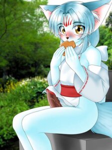 Rating: Explicit Score: 0 Tags: 3:4 anthro asian_clothing biped blue_body blue_fur blue_hair canid canine censored clothing delica e621 east_asian_clothing eating embarrassed erection femboy fox fur genitals hair humanoid_genitalia humanoid_penis inner_ear_fluff japanese_clothing kimono looking_at_viewer male mammal penis sitting solo tuft yellow_eyes User: bunchy7s