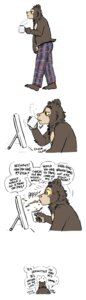 Rating: Questionable Score: 0 Tags: anthro artdecade bear beverage clothing coffee comic computer container cup dialogue e621 electronics english_text food hi_res holding_container holding_cup holding_object male mammal pajamas sloth_bear solo spit-take text tumblr ursine willy_(artdecade) User: bunchy7s