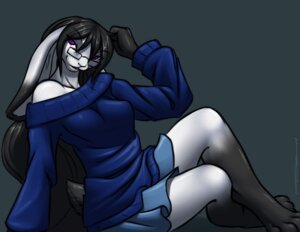 Rating: Safe Score: 0 Tags: anthro barefoot biped black_body black_fur black_hair blue_clothing blue_sweater blue_topwear bottomwear clothed clothing e621 eyewear feet female floppy_ears fur furball glasses hair lagomorph leporid long_hair looking_at_viewer lop_ears mammal marbles_swiftfoot pleated_skirt purple_eyes rabbit short_tail simple_background skirt solo sweater tail topwear white_body white_fur User: bunchy7s