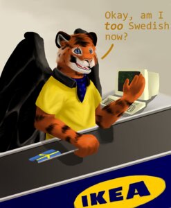 Rating: Safe Score: 0 Tags: 2010 anthro black_body black_fur blue_eyes clothing computer desk e621 electronics english_text felid flag fur furniture hi_res idealflame ikea male mammal orange_body orange_fur orange_text pantherine scarf shirt solo stripes sweden swedish_flag table teeth text tiger topwear wings yellow_clothing yellow_shirt yellow_topwear User: bunchy7s