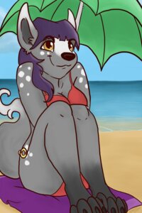 Rating: Safe Score: 0 Tags: 2013 adi_(inkyblot) amber_eyes anthro beach beach_umbrella biped breasts canid canine cleavage clothed clothing detailed_background e621 female fur grey_body grey_fur hair hi_res inkyblot mammal on_towel outside parasol purple_hair sand seaside sitting sky smile solo towel water User: bunchy7s