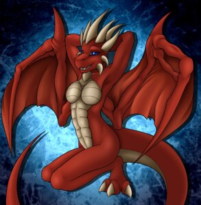 Rating: Questionable Score: 0 Tags: 2014 abs anthro biped blue_eyes breasts dragon e621 evellyn female hi_res horn kneeling kurtassclear looking_at_viewer membrane_(anatomy) membranous_wings mythological_creature mythological_scalie mythology non-mammal_breasts nude raised_arm red_body red_skin scalie smile solo tail tongue wings User: bunchy7s