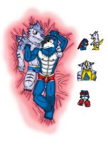 Rating: Questionable Score: 0 Tags: 5_fingers 5_toes abs anthro bandai_namco blue_body blue_clothing blue_fur blue_underwear boxer_briefs canid canine clothing cuddling digimon digimon_(species) duo e621 eye_contact feet fingers fur gabumon gaomon hi_res looking_at_another lying machgaogamon male male/male mammal muscular muscular_male navel nipples on_back red_clothing red_underwear shinobiya toes unavailable_at_source underwear weregarurumon User: bunchy7s