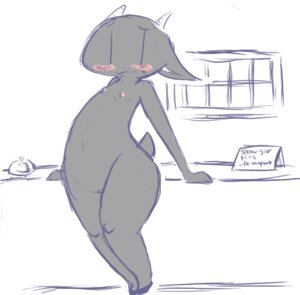 Rating: Questionable Score: 0 Tags: 2_horns anthro areola blush bovid breasts caprine desk e621 english_text female full-length_portrait fur furniture goat grey_body grey_fur horn looking_at_viewer mammal mangneto nan_(nq) nan_quest nipples nude pear-shaped_figure pink_areola portrait scut_tail short_tail simple_background small_breasts solo standing table tail text thick_thighs white_background white_horn wide_hips User: bunchy7s