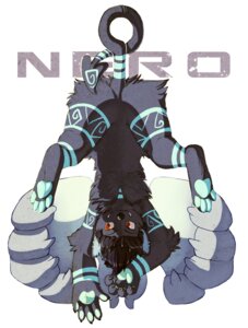 Rating: Questionable Score: 0 Tags: abstract_background anthro aycee black_body black_fur black_hair claws e621 english_text featureless_crotch fur grey_body grey_fur grin hair looking_through looking_through_legs male mana_(species) nero_the_mana nude pawpads paws red_eyes simple_background smile solo tail tattoo text upside_down white_background User: bunchy7s