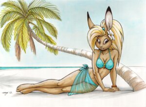 Rating: Safe Score: 0 Tags: 2012 5_fingers accessory anthro arm_support barefoot beach bikini biped blonde_hair bottomwear breasts brown_body brown_eyes brown_fur candi_(megan_giles) cleavage clothed clothing detailed_background e621 feet female fingers flower flower_in_hair fur hair hair_accessory lagomorph leporid long_hair lying mammal megan_giles midriff outside palm_tree plant rabbit sand sarong sea seaside solo swimwear translucent translucent_clothing tree two-piece_swimsuit water wide_hips User: bunchy7s