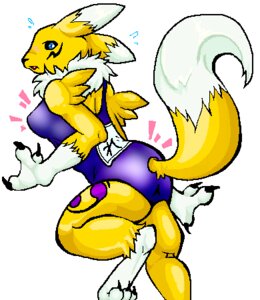 Rating: Questionable Score: 0 Tags: anthro bandai_namco biped black_sclera blue_eyes breasts canid canine chest_tuft claws clothed clothing digimon digimon_(species) digital_media_(artwork) dipstick_tail e621 facial_markings female fur head_markings low_res mammal markings oekaki one-piece_swimsuit renamon school_swimsuit simple_background solo standing swimwear tail tail_markings tuft unknown_artist white_background yellow_body yellow_fur User: bunchy7s
