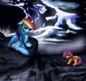 Rating: Safe Score: 0 Tags: 2012 blue_body blue_feathers blue_fur castle cliff cutie_mark detailed_background duo e621 equid equine feathered_wings feathers female feral friendship_is_magic fur hair hasbro leyanor mammal multicolored_hair my_little_pony mythological_creature mythological_equine mythology pegasus purple_hair quadruped rainbow_dash_(mlp) rainbow_hair scootaloo_(mlp) shy smile storm tail wings young young_feral User: bunchy7s
