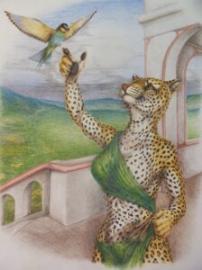 Rating: Safe Score: 0 Tags: anthro avian bird bottomwear breasts clothed clothing detailed detailed_background duo e621 felid female feral hi_res leopard loincloth mammal pantherine realistic scenery skimpy solo_focus teiirka traditional_media_(artwork) translucent translucent_clothing whiskers User: bunchy7s