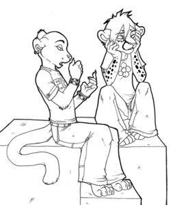 Rating: Safe Score: 0 Tags: alternative_fashion anthro black_and_white bottomwear clothed clothing duo e621 ear_piercing felid flower fully_clothed glamfur leopard male mammal monochrome pantherine pants piercing plant shirt simple_background sitting tail topwear white_background zeriara User: bunchy7s