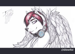 Rating: Safe Score: 0 Tags: ambiguous_gender anthro canid canine disc_jockey dj_kiba e621 electronics emo_haircut feathered_wings feathers fur glowfox hair headphones letterbox mammal pink_eyes profile red_hair simple_background smile solo traditional_media_(artwork) white_body white_feathers white_fur wings User: bunchy7s