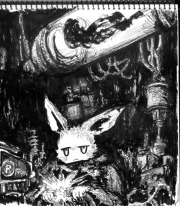 Rating: Safe Score: 0 Tags: amazing_background ambiguous_gender anthro black_and_white clothed clothing detailed detailed_background e621 fully_clothed half-length_portrait lagomorph leporid mammal monochrome oratnir portrait rabbit scan science solo sparks toony traditional_media_(artwork) User: bunchy7s