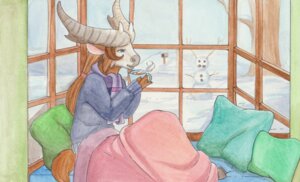 Rating: Safe Score: 0 Tags: 2011 anthro bed beverage calolily candy chocolate dessert e621 female food furniture horn hot_chocolate inside scarf snow snowman solo tail unknown_species winter User: bunchy7s