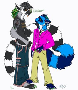 Rating: Safe Score: 0 Tags: alternative_fashion anthro blue_body blue_fur cigarette duo e621 female fur glamfur lemur male mammal marium primate procyonid psychodjinn punk raccoon ring-tailed_lemur simple_background smoking strepsirrhine tail white_background User: bunchy7s