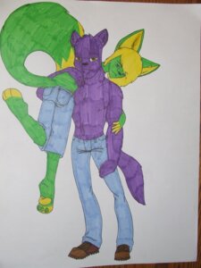 Rating: Safe Score: 0 Tags: 3:4 anthro canid canine canis carrying_another duo e621 foxi grandfathered_content male mammal purple_body sekotta shoulder_carry tail unknown_artist wolf User: bunchy7s