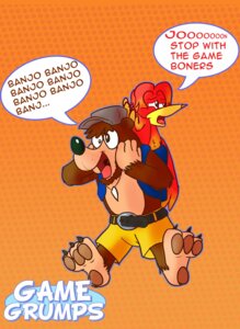 Rating: Safe Score: 0 Tags: alternate_species annoyed arin_hanson avian backpack banjo-kazooie banjo_(banjo-kazooie) beak bear bird breegull brown_body brown_fur clothing container crossover dialogue duo e621 english_text fur furrification game_grumps happy hat headgear headwear in_bag in_container jewelry jon_jafari kazooie male mammal necklace open_mouth parody rareware scottderg teeth text tongue User: bunchy7s
