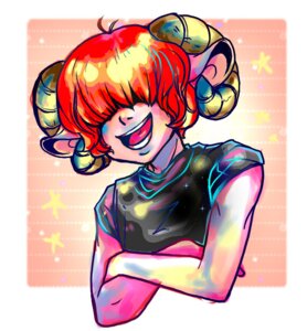 Rating: Safe Score: 0 Tags: animal_humanoid bovid bovid_humanoid cameal caprine caprine_humanoid clothed clothing e621 hair horn humanoid iridescent male mammal mammal_humanoid red_hair sheep_humanoid shirt simple_background smile solo topwear User: bunchy7s