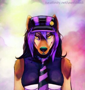 Rating: Safe Score: 0 Tags: 2013 abstract_background accessory anthro bare_shoulders breasts canid canine canis clothed clothing domestic_dog e621 female gasmask_(artist) hair half-length_portrait hat headgear headwear looking_at_viewer mammal multicolored_hair necktie portrait purple_hair simple_background smile solo tamaskan_dog tight_clothing under_boob val_mal yellow_eyes User: bunchy7s