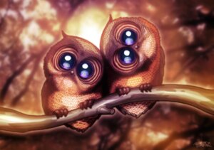 Rating: Safe Score: 0 Tags: :3 ambiguous_gender avian big_eyes biped bird blue_eyes branch digital_media_(artwork) duo e621 feral forest front_view full-length_portrait head_tilt jarrrodelvin looking_at_viewer low-angle_view on_branch orange_theme owl perching plant portrait restricted_palette tree warm_colors User: bunchy7s