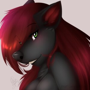 Rating: Safe Score: 0 Tags: 1:1 anthro black_nose blush breasts digital_media_(artwork) e621 female green_eyes hair long_hair looking_at_viewer pink_hair red_hair simple_background smile solo wolflady ziaki User: bunchy7s