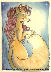 Rating: Questionable Score: 0 Tags: 2007 anthro blue_eyes breasts canid canine e621 female fox fur hair long_hair looking_back mammal nude reaperfox rear_view red_hair side_boob solo tail traditional_media_(artwork) User: bunchy7s