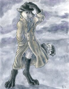 Rating: Safe Score: 0 Tags: 4_toes anthro biped black_body black_fur canid canine claws clothed clothing coat digitigrade e621 feet fluffy fluffy_tail fur hand_in_pocket hand_on_head hat headgear headwear leg_markings looking_at_viewer male mammal markings pockets ruaidri socks_(marking) solo standing tail toes topwear trenchcoat white_body white_fur User: bunchy7s