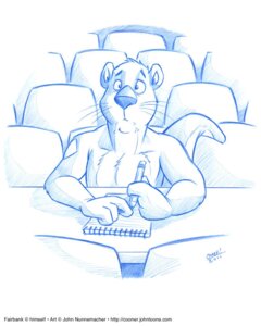 Rating: Safe Score: 0 Tags: 2011 4:5 anthro biped blue_and_white cooner e621 english_text graphite_(artwork) male mammal monochrome mustelid otter paper pencil_(object) sitting sketchbook solo tail text traditional_media_(artwork) url User: bunchy7s