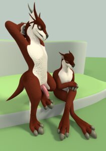 Rating: Explicit Score: 0 Tags: 3d_(artwork) ambiguous_gender anthro digital_media_(artwork) digitigrade duo e621 genitals half-erect hands_behind_back horn male nude open_mouth penis presenting scalie sitting smile source_request sreedee standing ysgin User: bunchy7s
