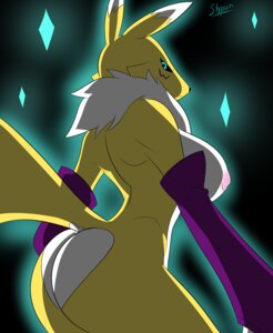 Rating: Questionable Score: 0 Tags: 2013 anthro armwear bandai_namco black_sclera blue_eyes breasts bridal_gauntlets butt canid canine chest_tuft clothing digimon digimon_(species) e621 female fur looking_at_viewer looking_back mammal mostly_nude nipples renamon side_boob slypon solo tail tuft white_body white_fur yellow_body yellow_fur User: bunchy7s